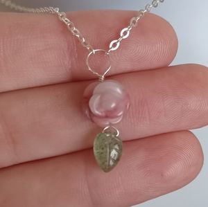 RHODOCHROSITE, PERIDOT & 925 SS NECKLACE